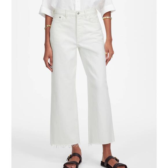 Madewell Women's Low Slung Baggy Wide Leg Raw Hem Crop White Jeans 30 New - Picture 1 of 12